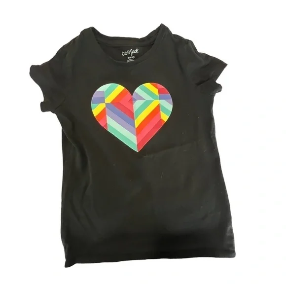 Cat & Jack Girls Size Large (6-6X)Tee Short Sleeve Rainbow Heart - Picture 1 of 7